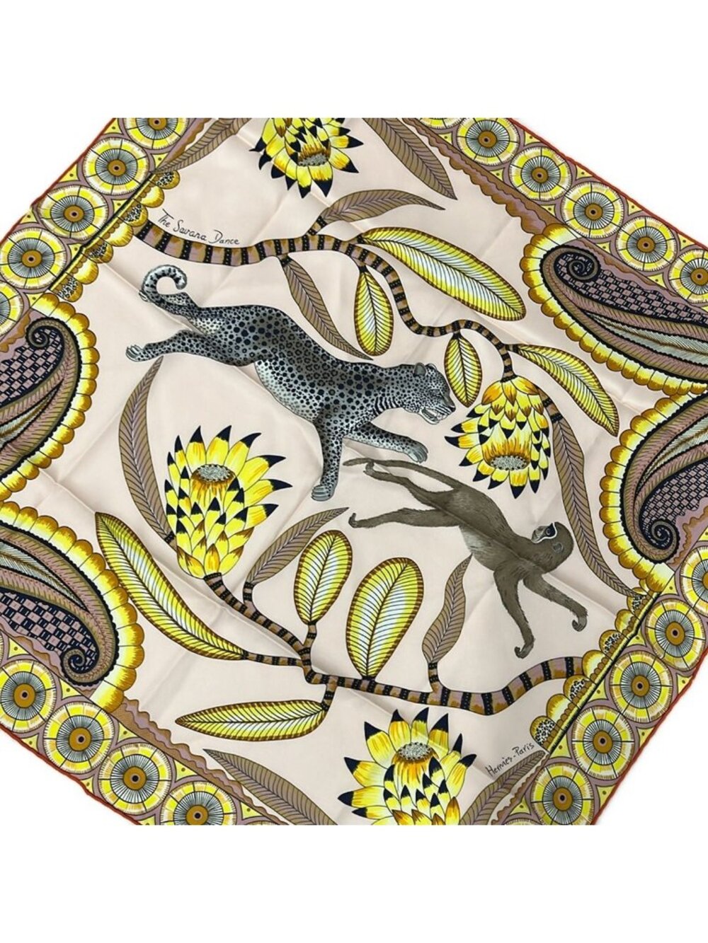 Hermes Scarf Carre 70 Light Pink Yellow Multi the Savana Dance